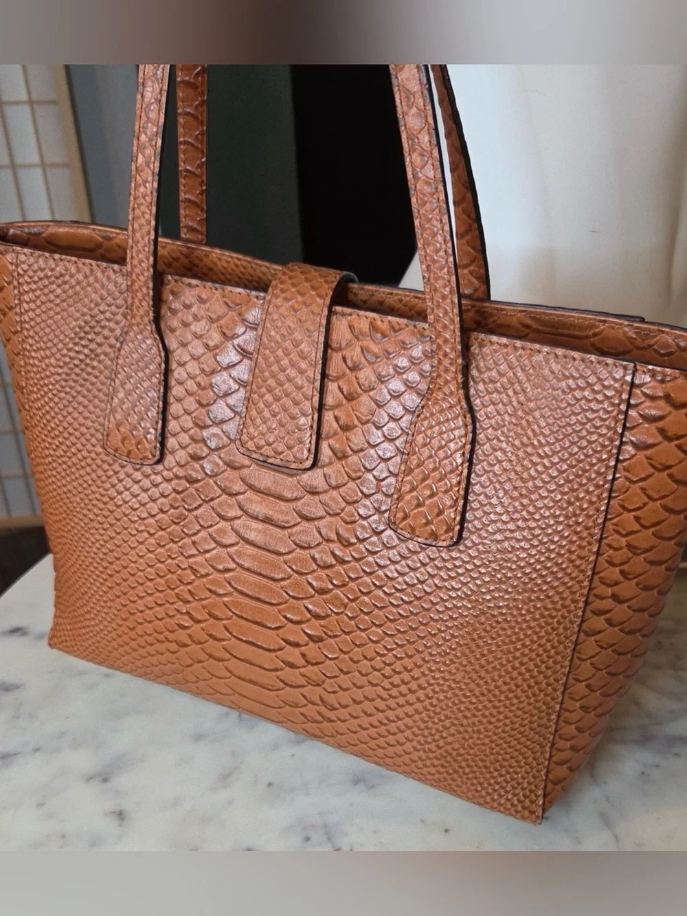 Dooney & Bourke Brown Python-Embossed Leather Tote with Gold Hardware